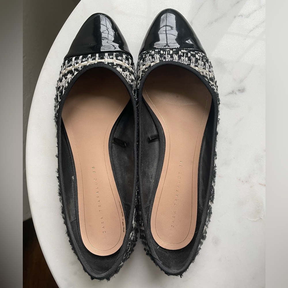 Zara Tweed Cap-Toe Flats, EU Size 38